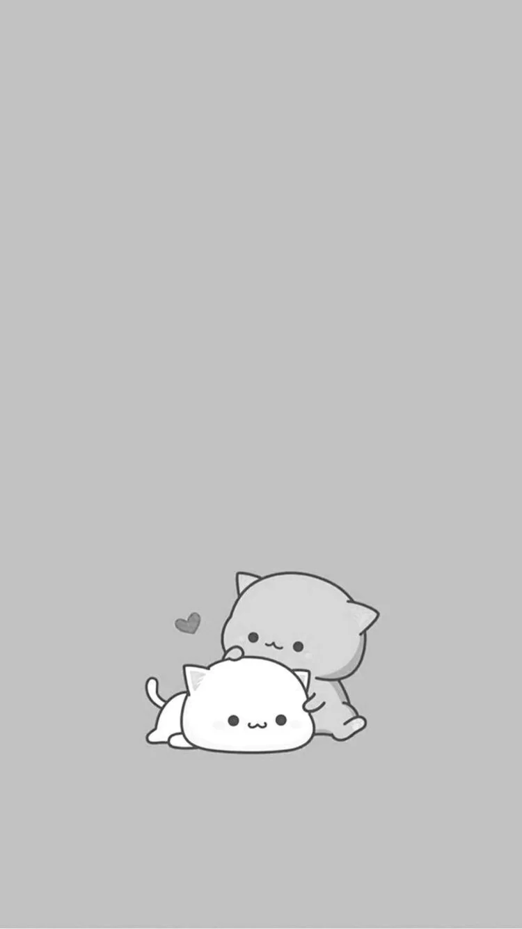 Hình nền đẹp cute hai chú mèo hoạt hình dễ thương trên nền xám tối giản cho điện thoại