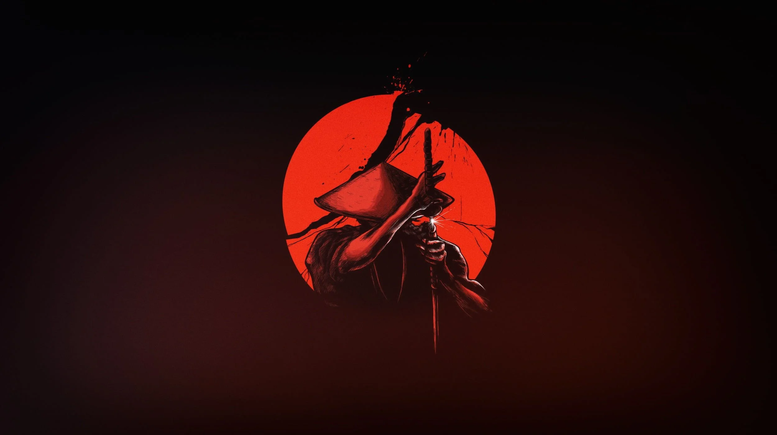 hình nền đẹp cute bóng samurai huyền bí nền đỏ