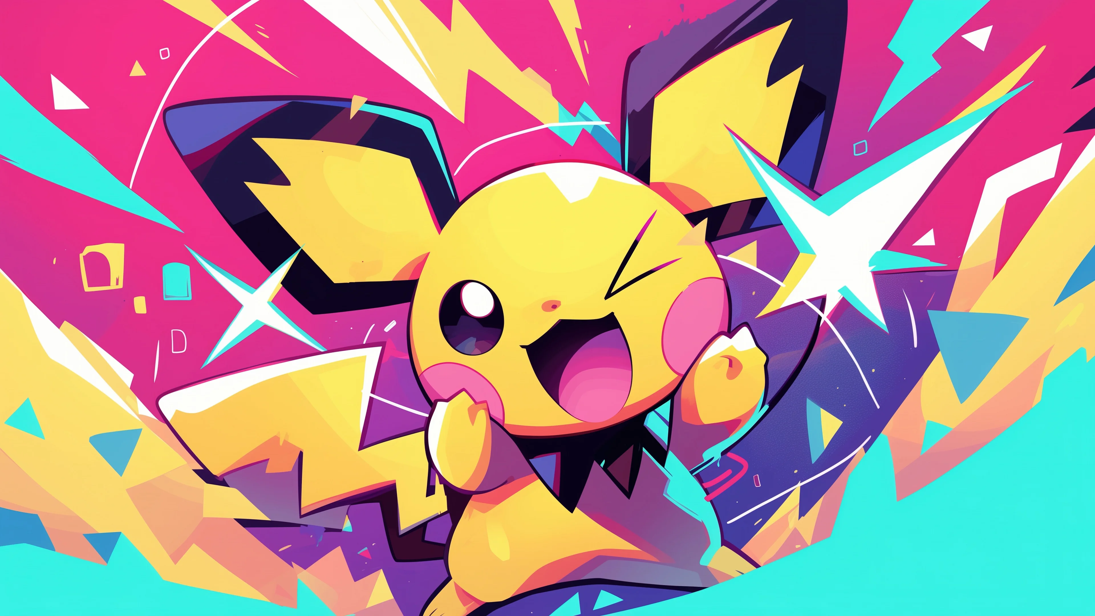 Ảnh avatar đẹp minh họa Pikachu vui vẻ giữa nền họa tiết nhiều màu sắc