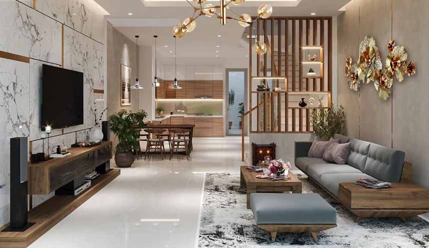 Decor phòng khách được thiết kế theo phong cách hiện đại