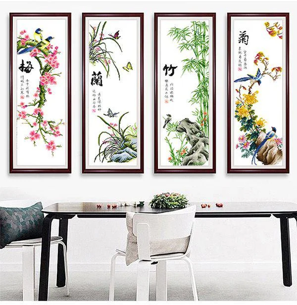 Mẫu tranh thêu chữ thập treo trong nhà rước tài lộc quanh năm