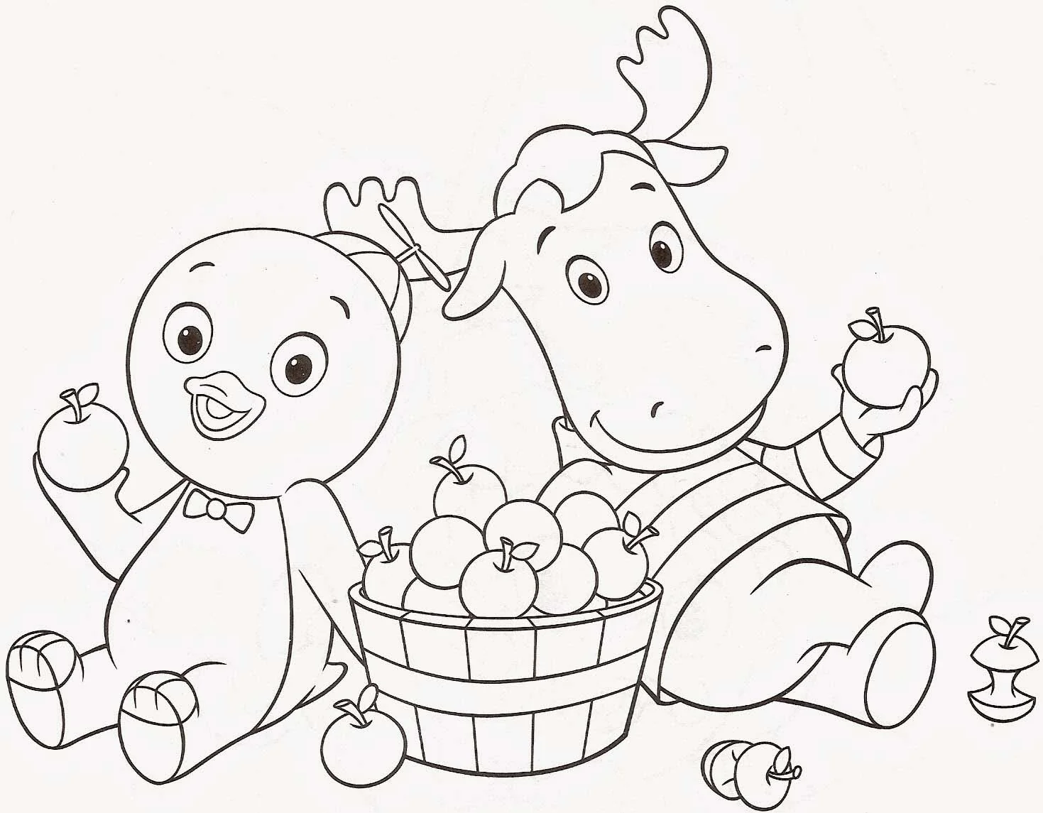 Tranh tô màu các nhân vật hoạt hình ăn táo
