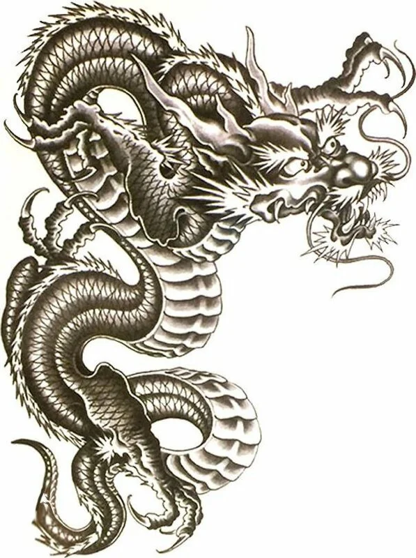 Mẫu hình xăm rồng đen trắng chi tiết sắc nét cho nam giới